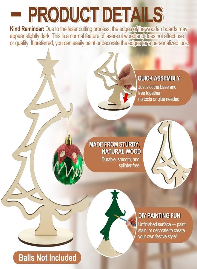 Dunzoom 10 Pcs 10.7Inch Christmas Ornament Display Tree 5 Styles Wooden Stand for Baubles Christmas Tree Shaped Display Stand Holder Tabletop Decor for DIY Coloring Ornament Holder Holiday Party - Image 3